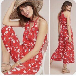 MAEVE ANTHROPOLOGIE ANDROS FLORAL PRINTED RED WHITE JUMPSUIT Size 4P